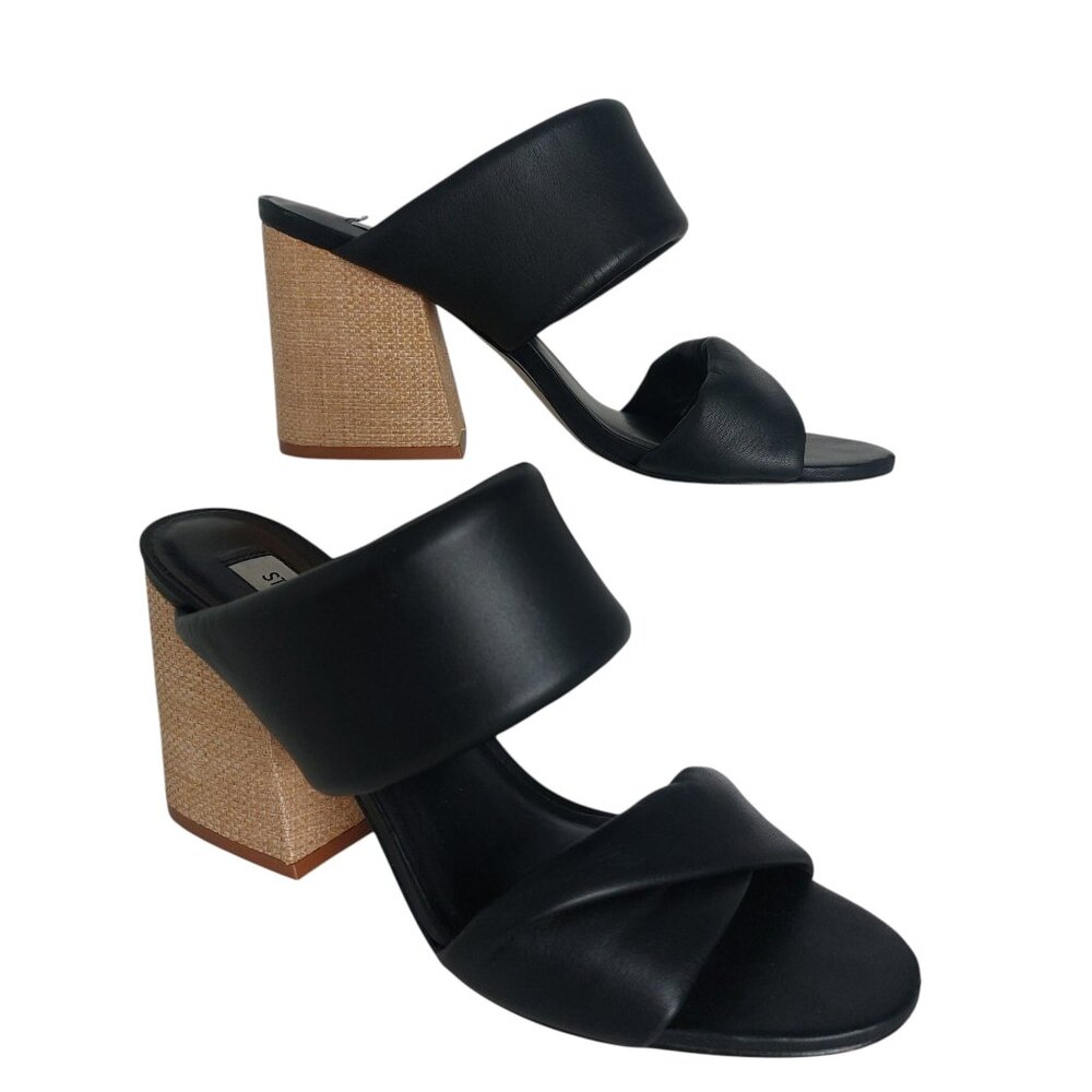 Steve Madden Black Block Heels Sandals Women's Size 8.5M Leather Open Toe Mules